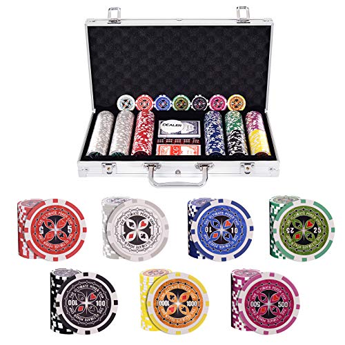 GYMAX ポーカーチップ ポーカー チップ 300枚 カジノチップ ポーカーセット 数字入り トランプ付き テーブルゲーム カジノセット (シルバ