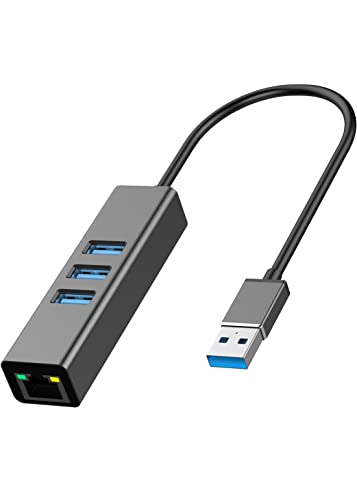Ewise 有線LANアダプター USBハブ USB3.0 LAN ハブ 4-in-1 ギガビット RJ45 [ 1000/100/10Mbps / USB3.0×3ポート ] 高速転送 Windows
