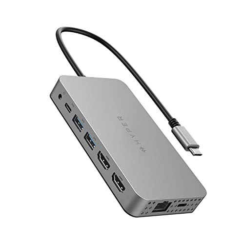 HyperDrive 10-in-1 ハブ USB-C 100W PD 急速充電 USB-A 拡張 4K HDMI出力 デュアルディスプレイ MicroSD & SDカードリーダー イヤホン