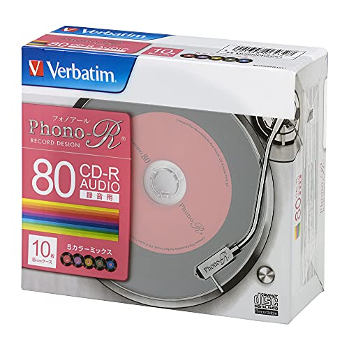 バーベイタムジャパン(Verbatim Japan) 音楽用 CD-R 80分 10枚 レコード調5色カラーレーベル Phono-R 1-24倍速 MUR80PHS10V1