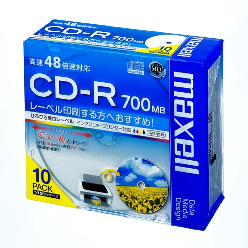 maxell データ用 CD-R 700MB 48倍速対応 インクジェットプリンタ対応ホワイト(ワイド印刷) 10枚 5mmケース入 CDR700S.WP.S1P10S