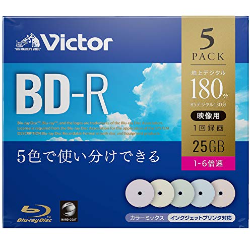 ※他店舗と在庫併用の為、品切れの場合は、ご容赦ください。品種:録画用 BD-R(25GB）1回録画用録画時間:地デジ 180分 / BSデジタル130分盤面印刷:○（カラーMIX） / 範囲:22mm