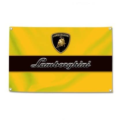 「ランボルギーニ・イエロー」特大フラッグ・旗バナー約150ｃｍ×90ｃｍのビックサイズでお部屋・ガレージの装飾に最適！アメリカ雑貨・