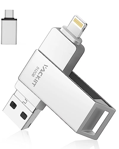 Vackiit 【MFi認証取得】iPhone用USBメモリー 512GB USBフラッシュドライブ 高速USB 3.0 フラッシュメモリー スマホ データ保存 写真 バ