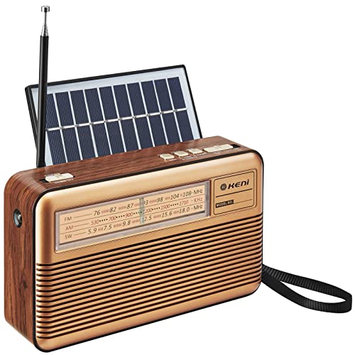 Gkeni ポータブルラジオ FM/AM/SW ラジオ USB/SDカード対応MP3プレーヤー 懐中電灯 電池式 USB充電/太陽光充電対応 レトロラジオ 横置き