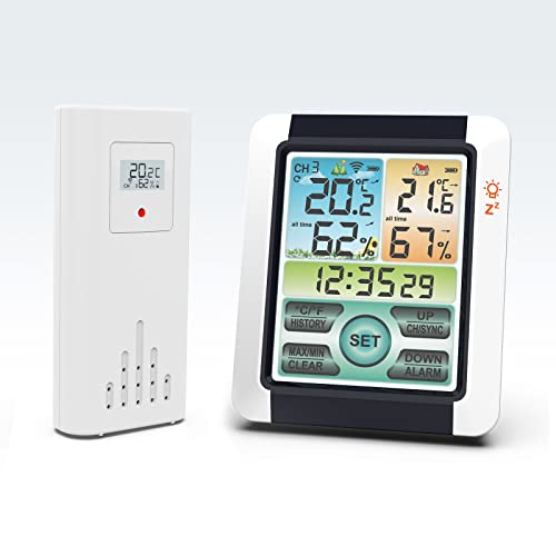 OBEST 温湿度計 温度計 湿度計 デジタル 目覚まし時計 センサー付き 置き掛け両用タイプ LCD大画面 履歴データ 室内屋外兼用 家庭/温室/