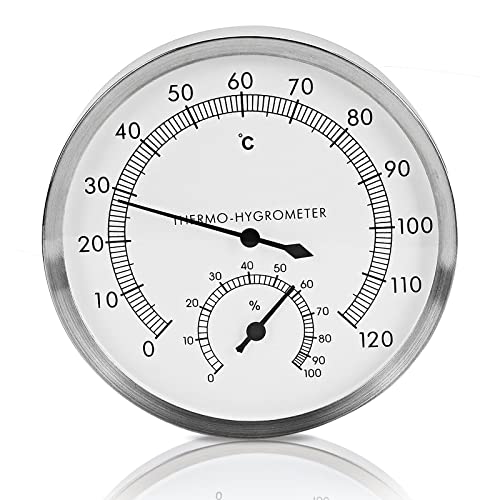 HttDog サウナ 温湿度計 温度計 湿度計 壁掛け式 防水 高精度 見やすい 変形しにくい アルミ合金製 室内 室外 湿度計付き温度計 (10〜120