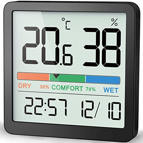 NOKLEAD 温湿度計 デジタル湿度計 室内温度計 壁掛け 卓上スタンド マグネット快適度表示 デート時計付き LCD見やすい大画面 白 梅雨対策