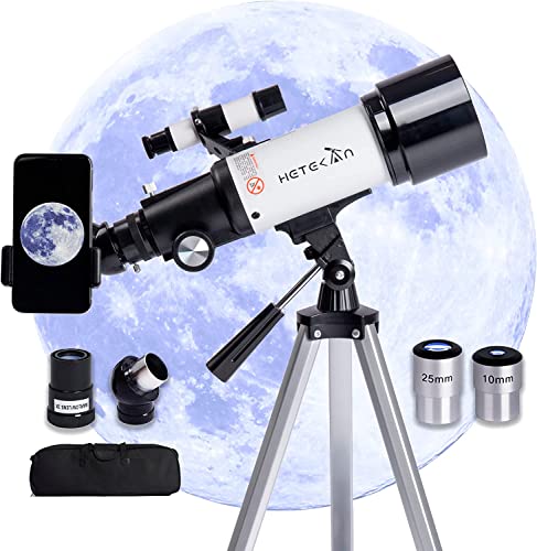 Hetekan 天体望遠鏡 子供、初心者向け 70mm口径 400mm焦点距離、高倍率 屈折望遠鏡、星、月、土星の輪、星座を観察するための直立天頂鏡
